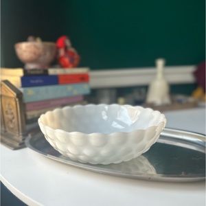 Vintage 1960s Fire King Anchor Hocking Milk Glass Bubble Bowl with Starburst